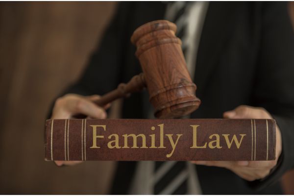 Family law attorney holding a family law reference book