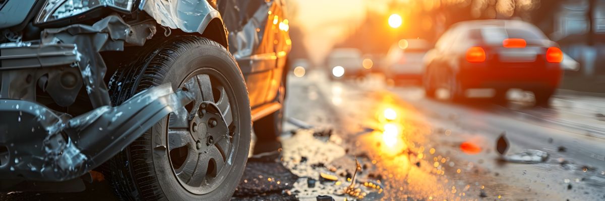 Damaged vehicles following a traffic collision