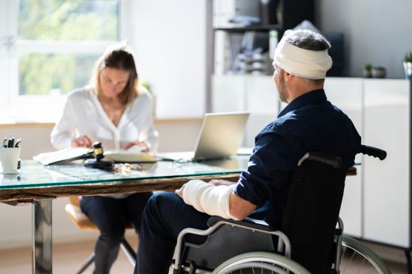 Attorney consulting with a client about a permanent disability workers' compensation claim.