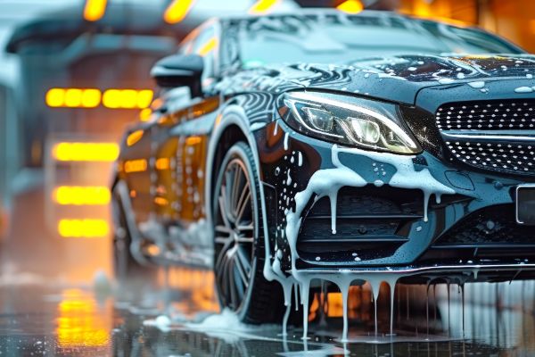 Foam washing a car exterior